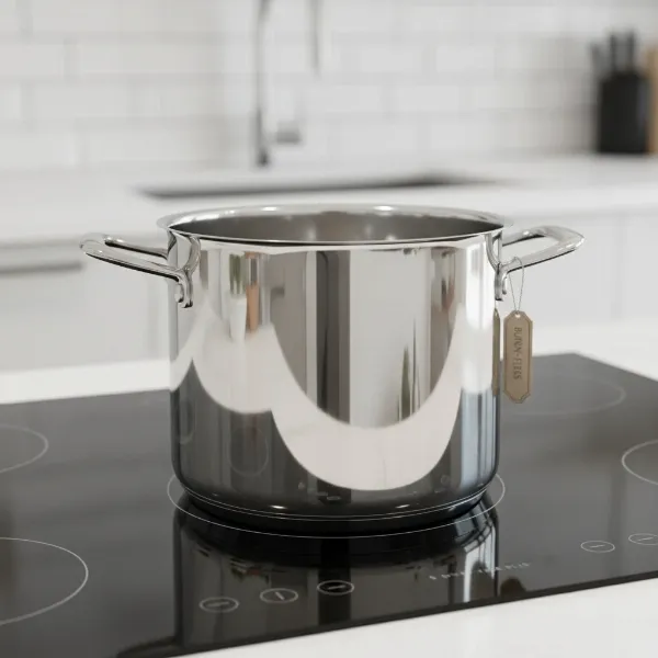 A sparkling clean stainless steel pot on a modern kitchen stove, emphasizing prevention and care.